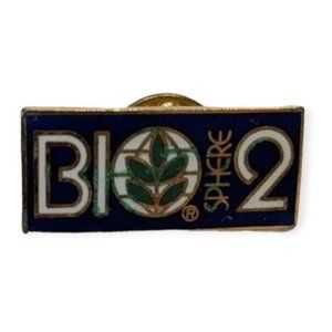 Bio Sphere Pinback Enamel Lapel Science Research 2 Souvenir Gold Tone Blue Vtg
